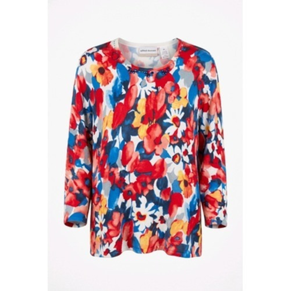 Alfred Dunner Sweater Women 2X Multicolor Floral Beaded Pullover Top Spring